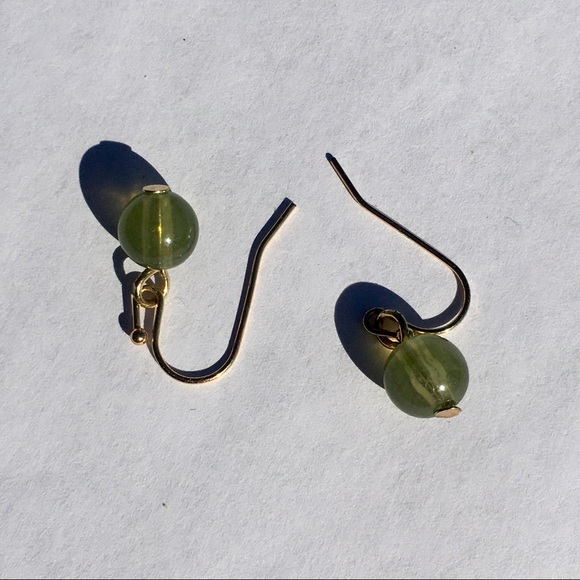 Green and Gold Dangle Earrings - Picture 2 of 3